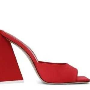 THE ATTICO Red Devon Square‎ Toe Sculptural Heel Mules Slides Women's Size 37.5